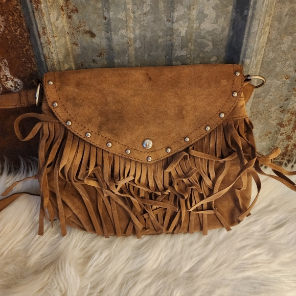 Vintage Leather Fringe Hobo Oversized Crossbody/Messenger Bag - Picture 2 of 10